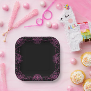 Pink and Black Paper Plate