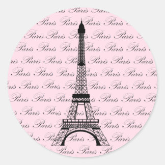 Pink and Black Paris Eiffel Tower Classic Round Sticker