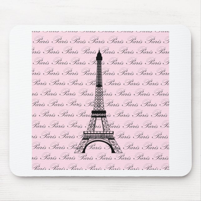 Pink and Black Paris Eiffel Tower Mouse Mat (Front)