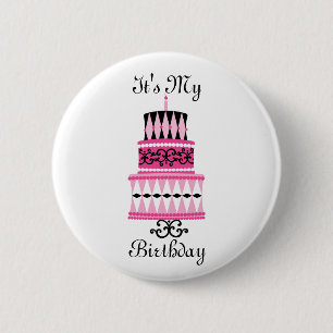 Pink and Black Party Cake 6 Cm Round Badge