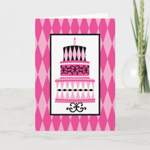 Pink and Black Party Cake Card