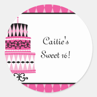 Pink and Black Party Cake Classic Round Sticker