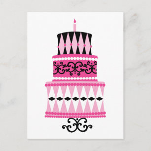 Pink and Black Party Cake Postcard