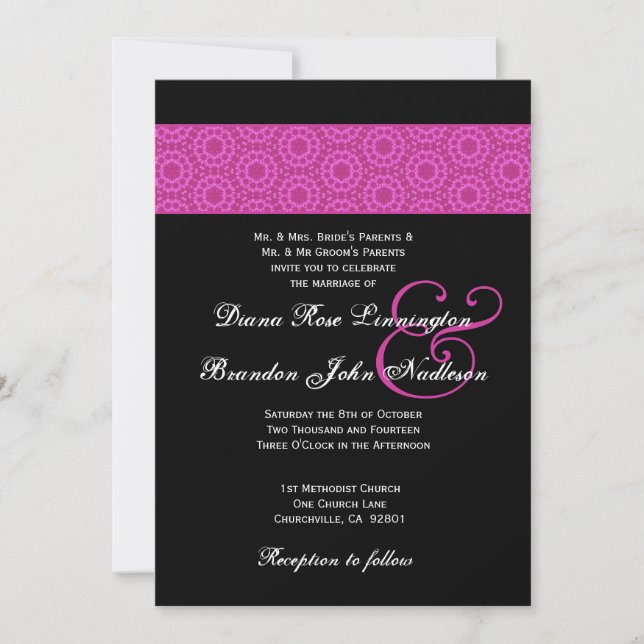 Pink and Black Pattern Wedding Invitation (Front)