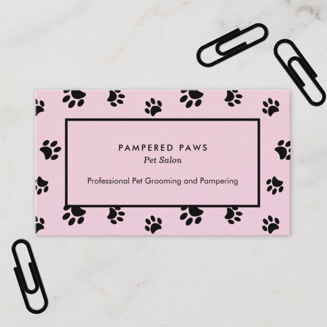 Pink and Black Paw Prints Professional Pet Salon Business Card (Pink and Black Paw Prints Professional Pet Salon Business Card)