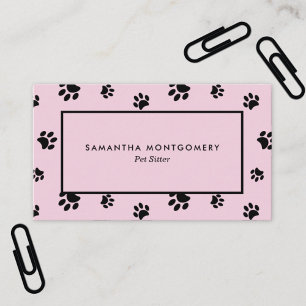 Pink and Black Paw Prints Professional Pet Sitter Business Card