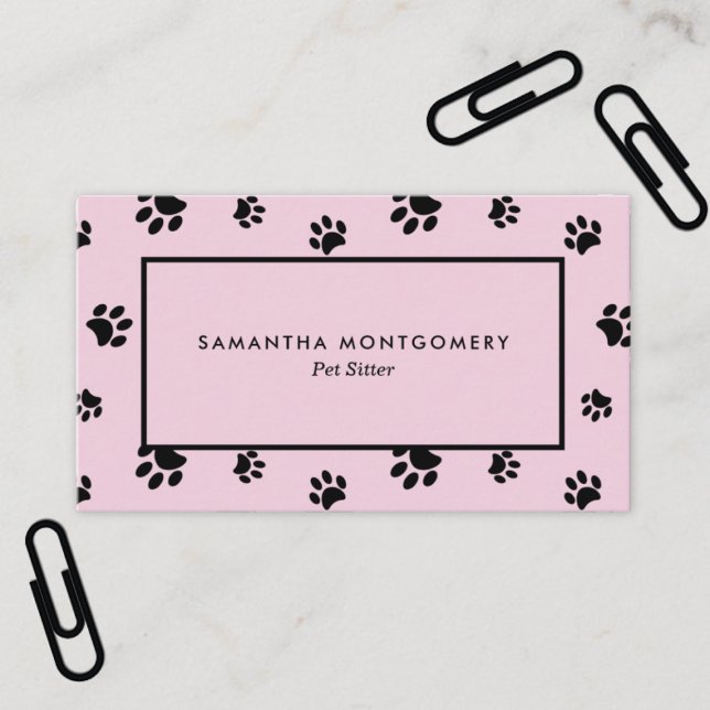 Pink and Black Paw Prints Professional Pet Sitter Business Card (Pink and Black Paw Prints Professional Pet Sitter Business Card)