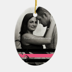 Pink and Black Photo Engagement Ceramic Tree Decoration