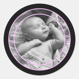 Pink and Black Photo Frame Classic Round Sticker