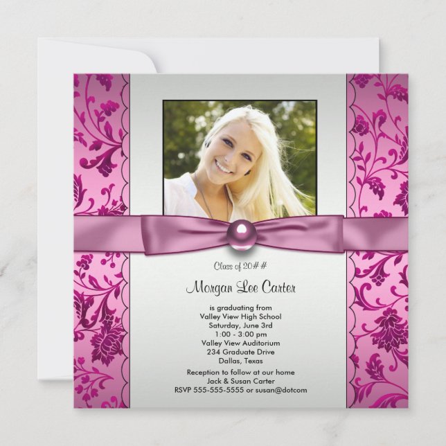 Pink and Black Photo Graduation Invitation (Front)