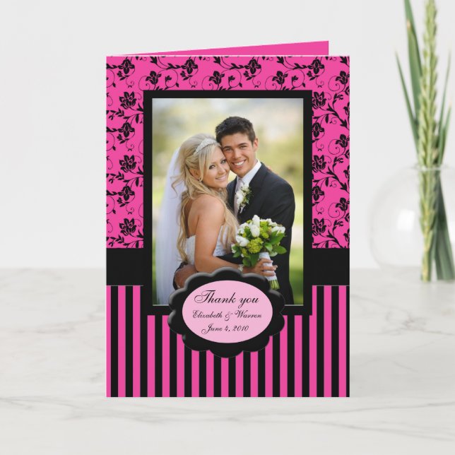 Pink and Black Photo Thank You Card (Front)