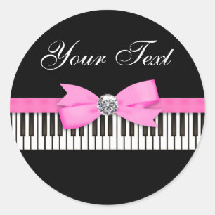 Pink and Black Piano Key Recital Classic Round Sticker