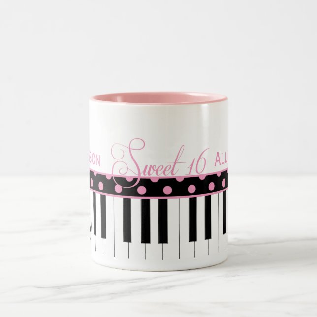Pink and Black Piano Theme Sweet 16 Coffee Mug (Center)