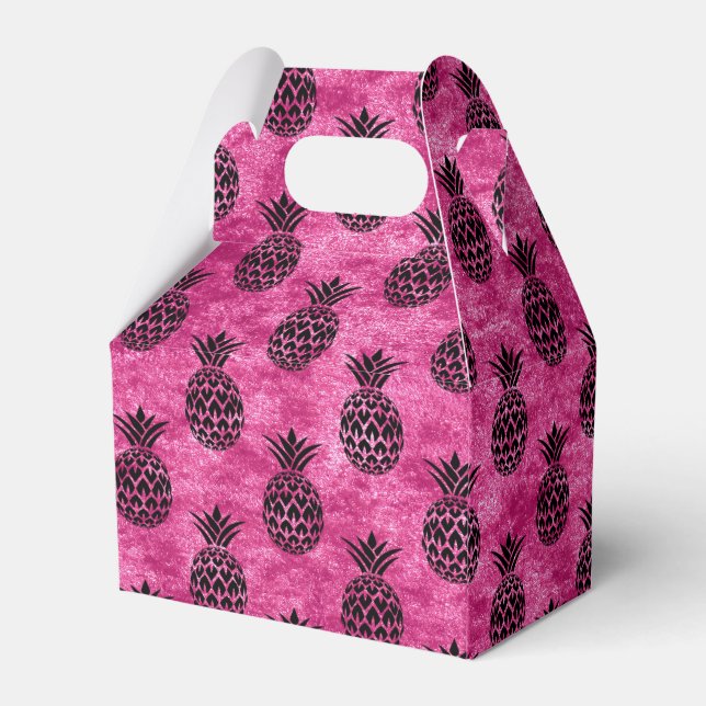 Pink and Black Pineapple Tropical Birthday Party Favour Box (Back Side)