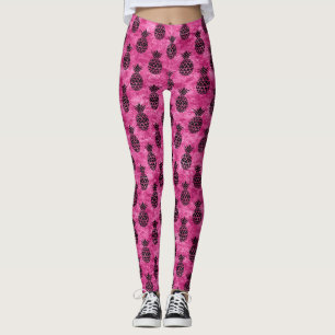 Pink and Black Pineapple Tropical Summer Leggings