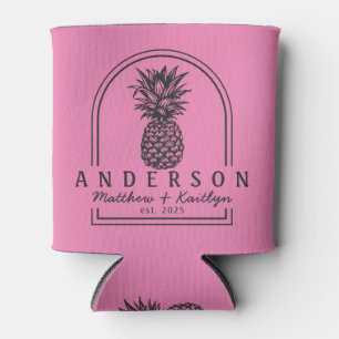 Pink and Black Pineapple Wedding Arch & Name Can Cooler