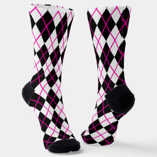 Pink and Black Plaid Argyle Diamond  Socks