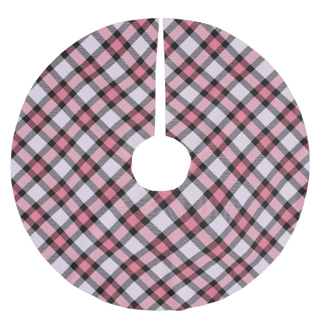 Pink and black Plaid Brushed Polyester Tree Skirt (Front)