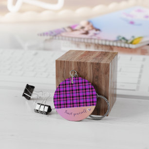Pink and black plaid keychain
