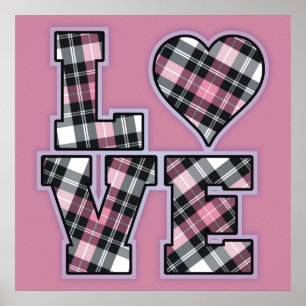 Pink And Black Plaid Stacked LOVE Letters Poster