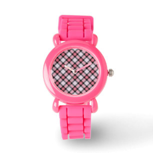 pink and black plaid watch