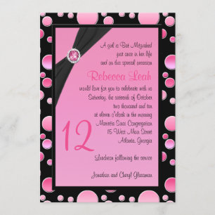 Pink and Black Polka Dot Bat Mitzvah Invite