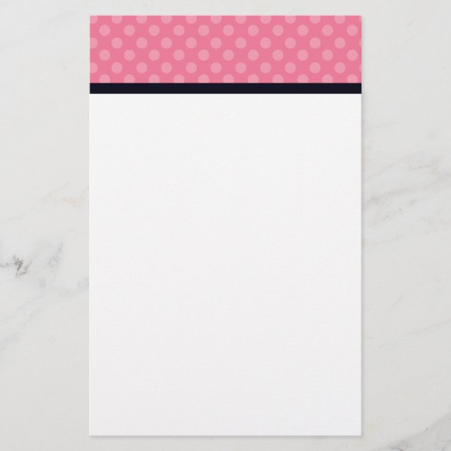 Pink and Black Polka Dot Custom Stationery (Front)