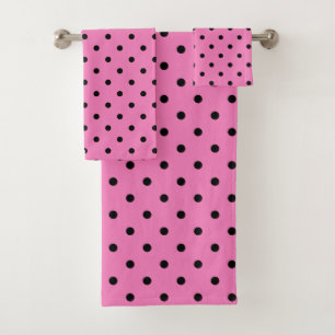 Pink And Black Polka Dot Pattern  Bath Towel Set