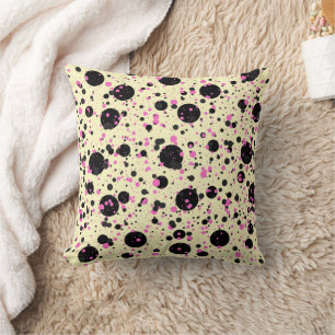 Pink and Black Polka Dot Pattern Cushion