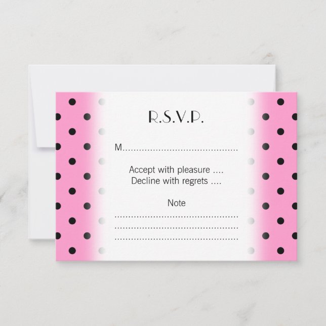Pink and Black Polka Dot Pattern. RSVP Card (Front)