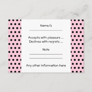 Pink and Black Polka Dot Pattern. Spotty. RSVP Card