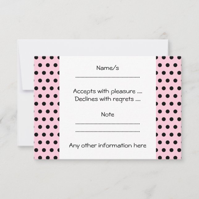 Pink and Black Polka Dot Pattern. Spotty. RSVP Card (Front)