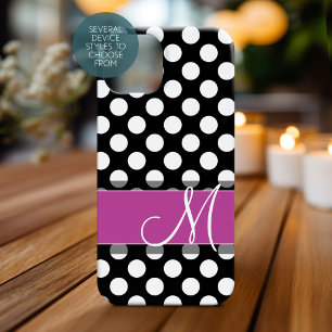 Pink and Black Polka Dot Pattern with Monogram
