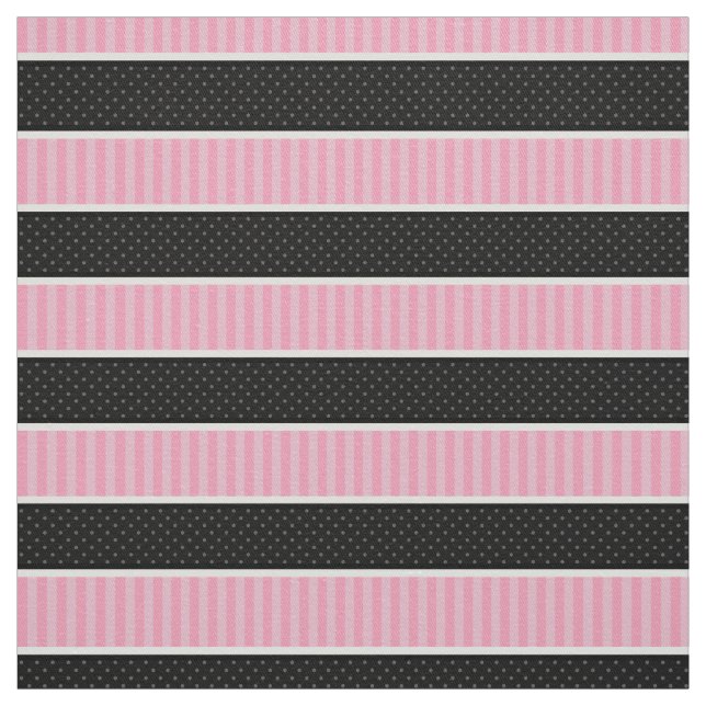 Pink and Black Polka Dot Stripes Pattern Fabric (Swatch)