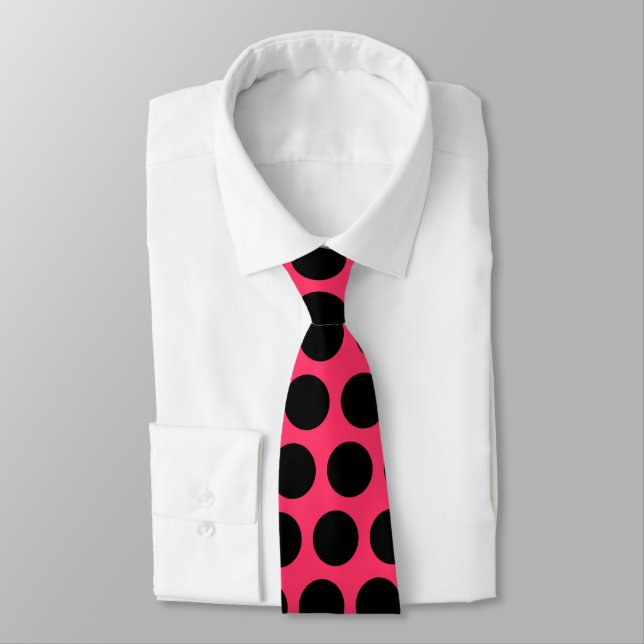 Pink and Black Polka Dot Tie (Tied)