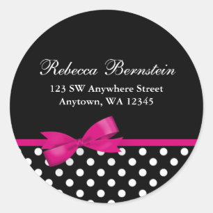 Pink and Black Polka Dots Bow Address Label