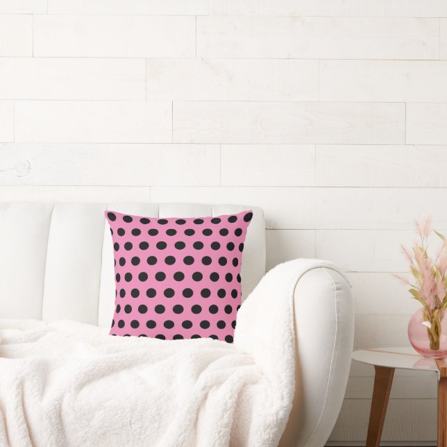 Pink and Black Polka Dots Cushion (Couch)