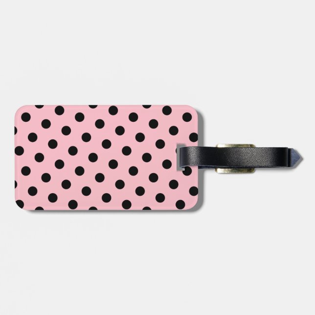 Pink and Black Polka Dots Luggage Tag (Back Horizontal)