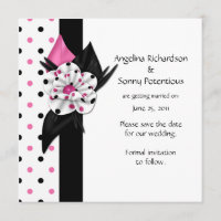 Pink and Black Polka Dots Save The Date