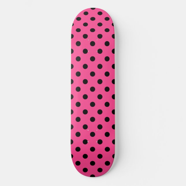 Pink and Black Polka Dots Skateboard (Front)
