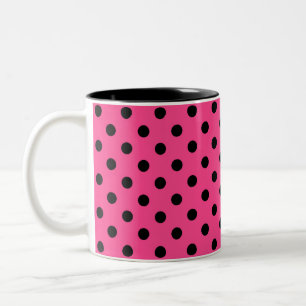 Pink and Black Polka Dots Two-Tone Coffee Mug