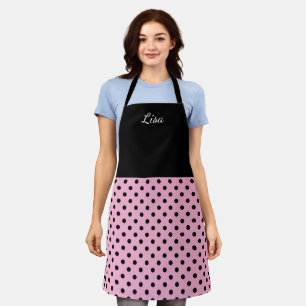 Pink and black polkadot skirt print cooking apron