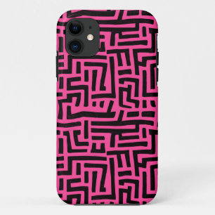 Pink And Black Pop Art Maze Pattern iPhone 11 Case
