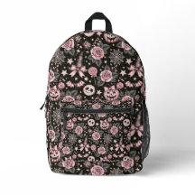 Pink and Black Pumpkin, Web and Rose Pattern