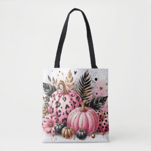 Pink and Black Pumpkins and Feathers Tote Bag