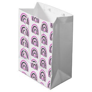 Pink and Black Rainbows Bats White Halloween Medium Gift Bag