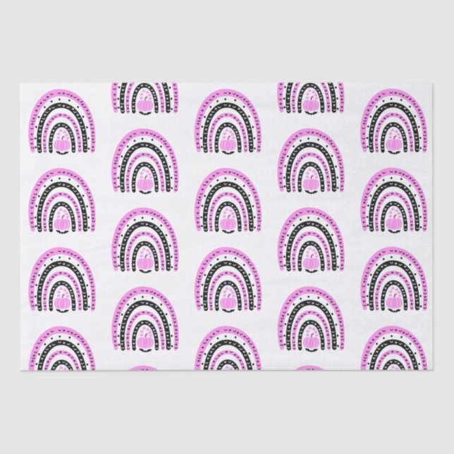 Pink and Black Rainbows Bats White Halloween Tissue Paper (Front)