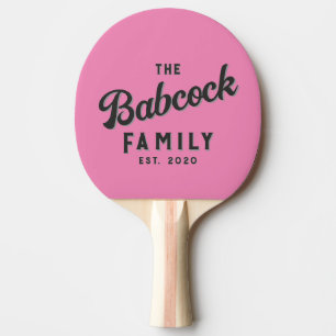 Pink and Black Retro Family Name & Year Ping Pong Paddle