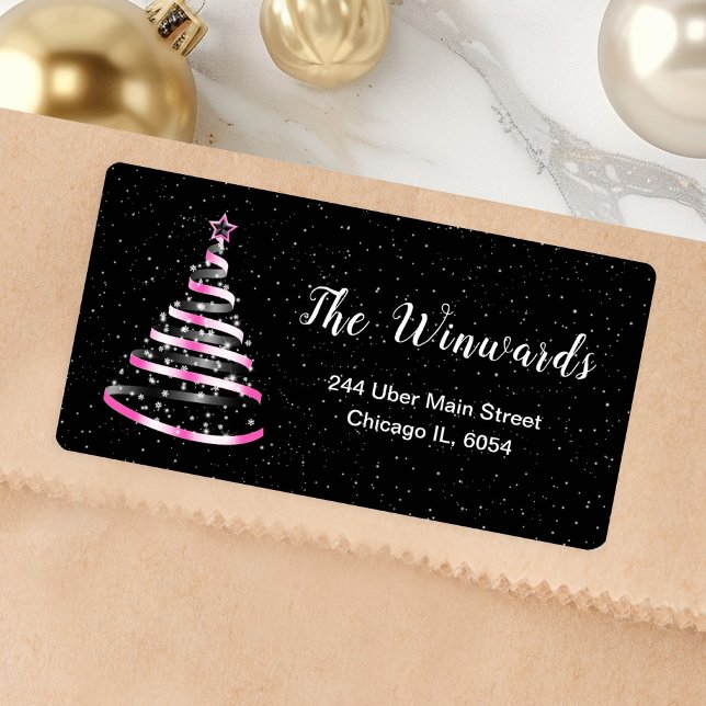 Pink and Black Ribbon Christmas Tree Label (Creator Uploaded)