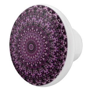 Pink and Black Rose Mandala with Floral Geometry Ceramic Knob